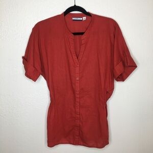 Croft & Barrow Short Sleeve Linen Blend Button Down Top L